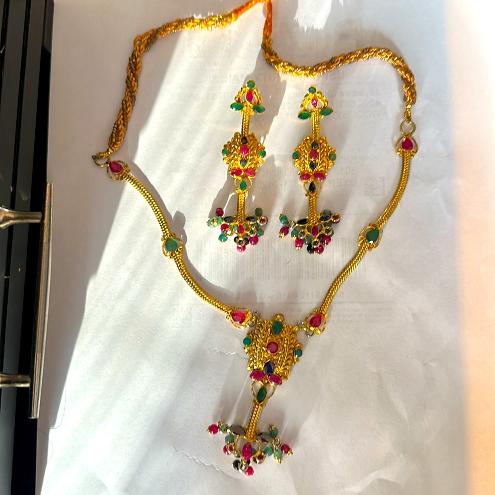 Gold Plated Necklace with earrings for women